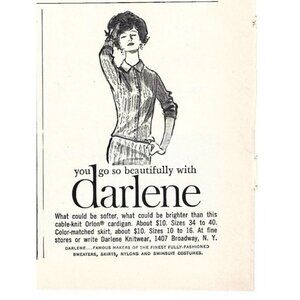 Darlene Women Fashion Knitwear Broadway NYC 1950s Vintage Print Ad 9 in